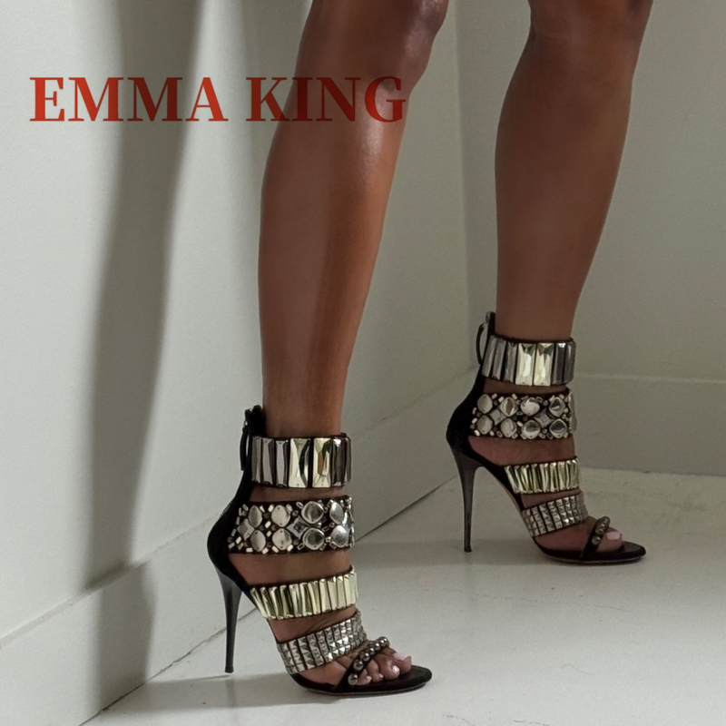 Summer Clothing Stores - Black Embellished Ankle Strap Sandals Summer