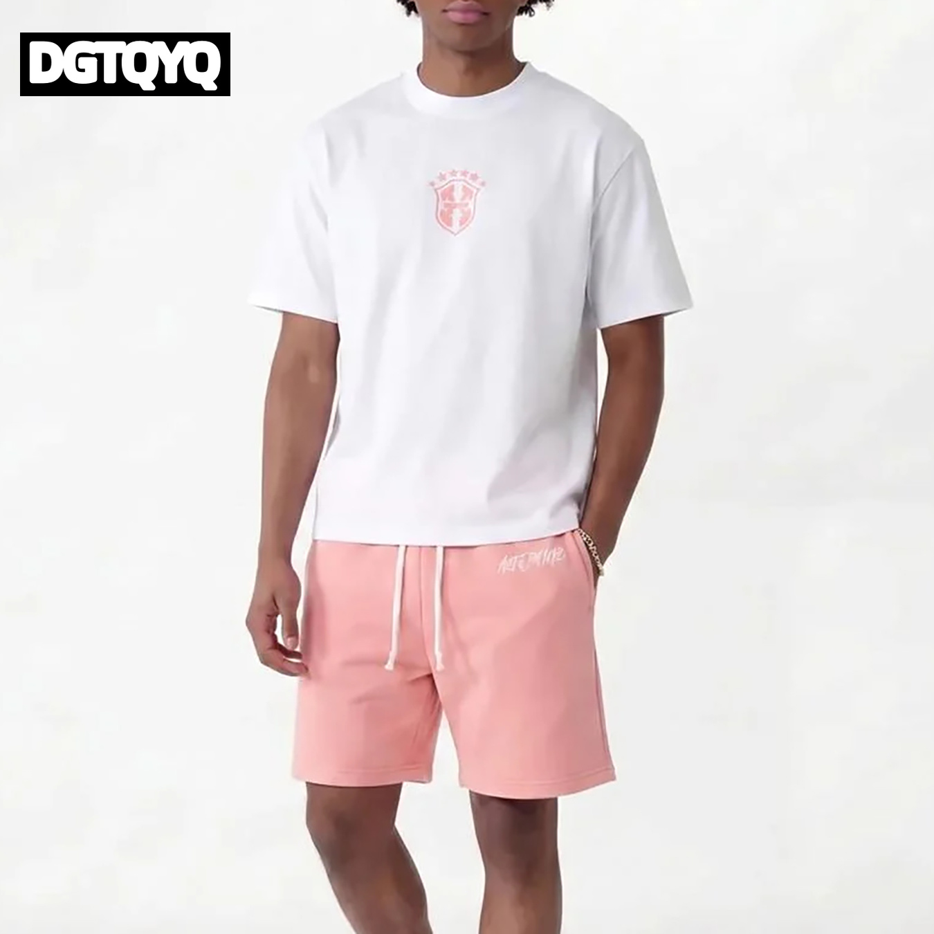 Summer Clothing Modest - Man's Summer New Pink Embroidered Casual