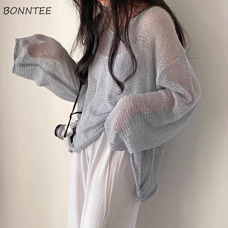 Summer Clothing Yarn - Thin Pullovers Women Knit Hollow Out