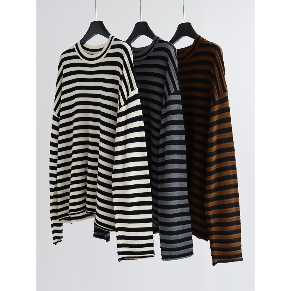Summer Clothing Yarn - Crew Neck Striped Knitted Pullover Wool
