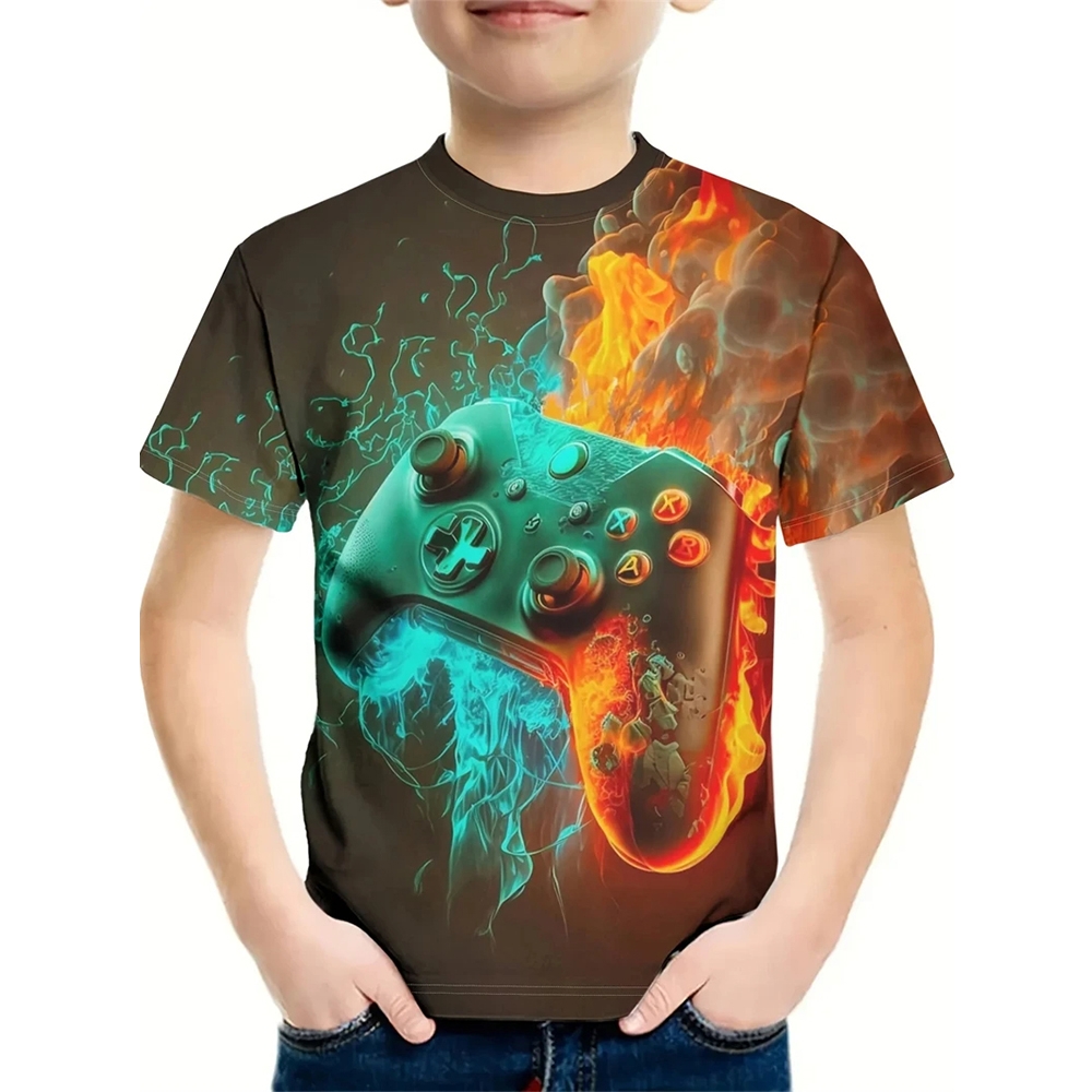 T-Shirt for a Boy 3D Print Gam - Summer Clothing Drawing For Kids ulasan dan harga