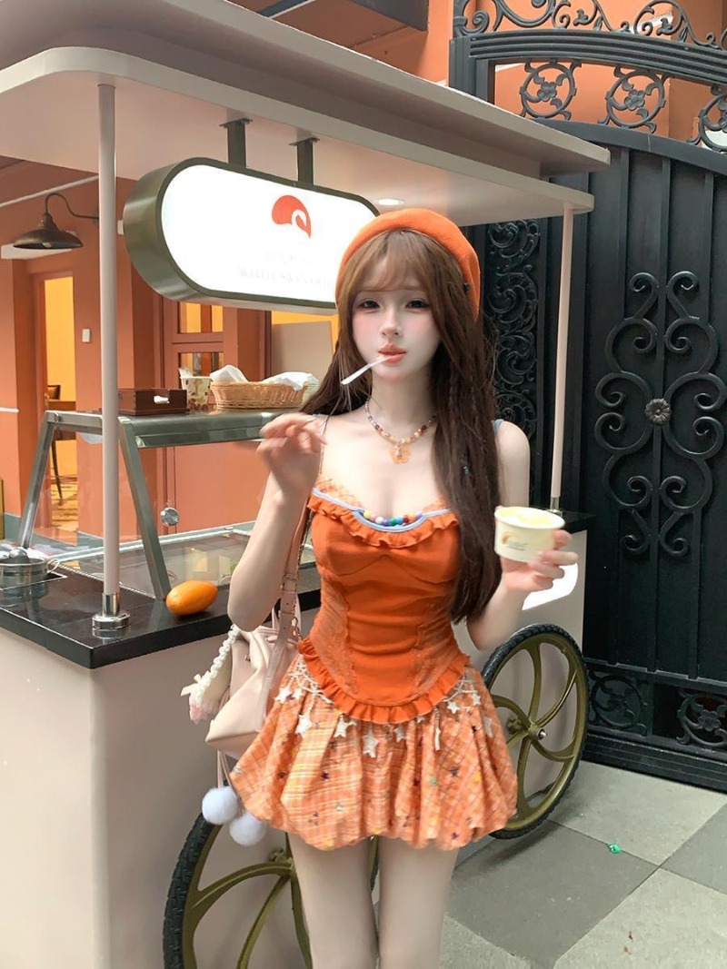 Summer New Orange Dopamine Swe - Summer Clothing For Girls ulasan dan harga