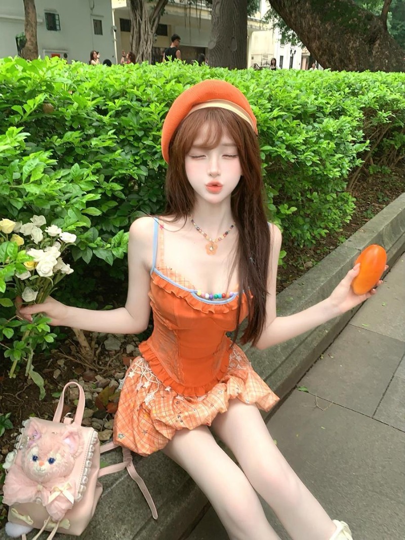 Summer New Orange Dopamine Swe - Summer Clothing For Girls ulasan dan harga