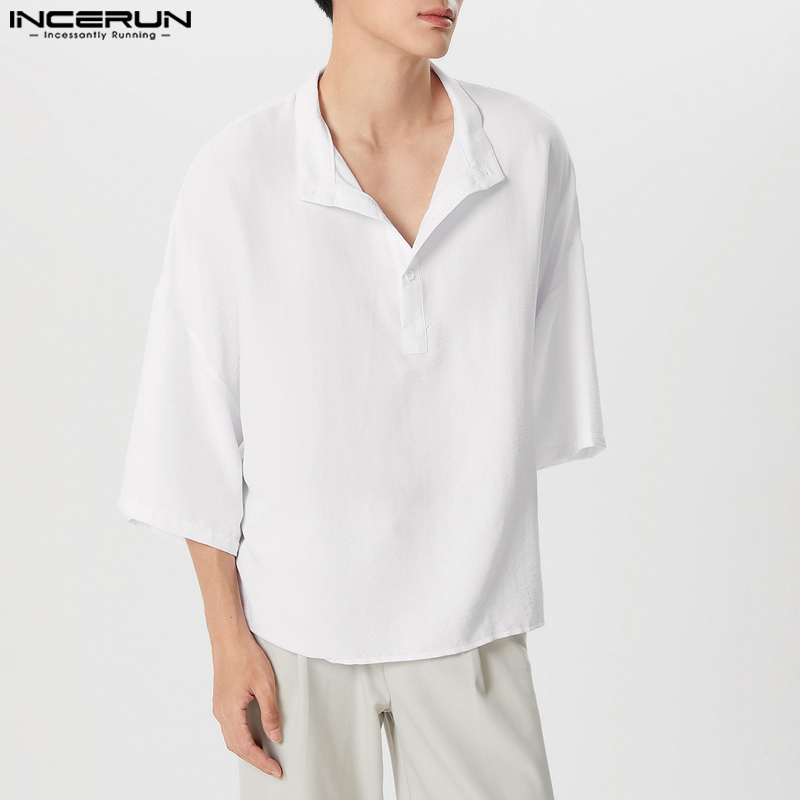 INCERUN Men Shirt Solid Color  - Summer Clothing Colors 2026 ulasan dan harga