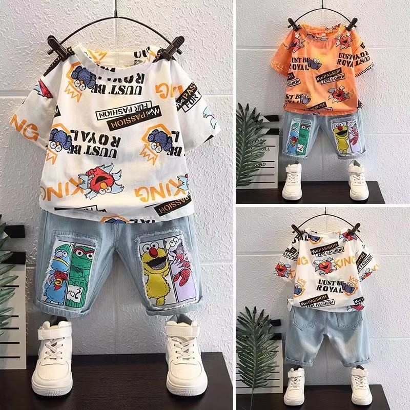 Cute Cartoon Print Short Sleev - Summer Clothing Drawing For Kids ulasan dan harga