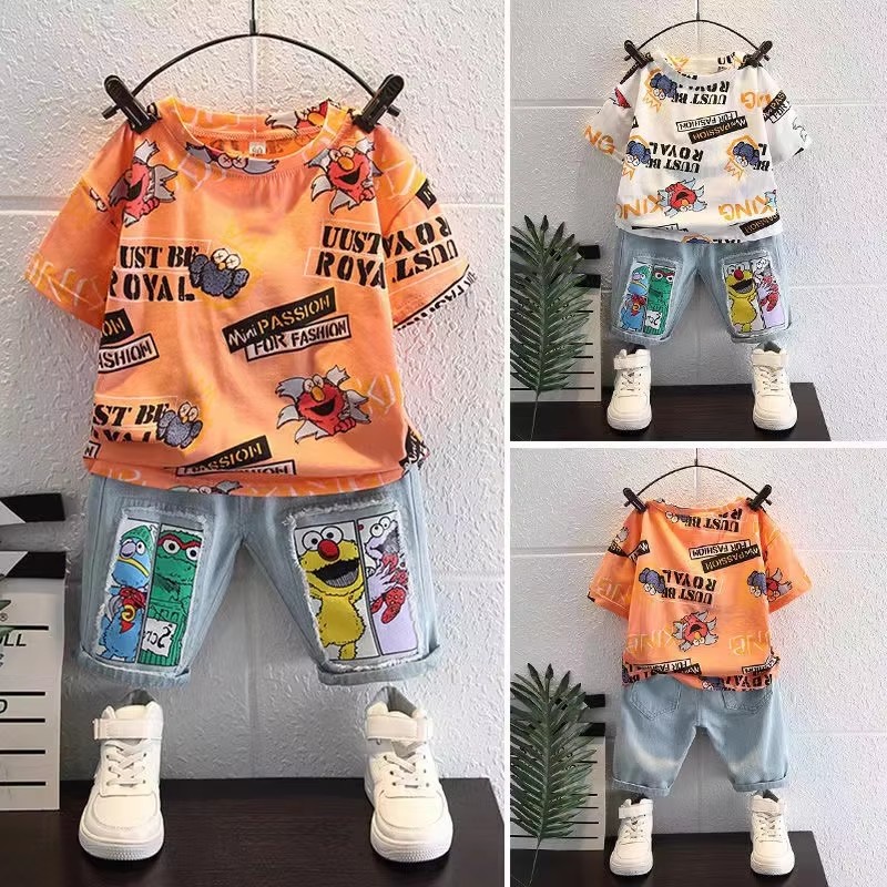 Cute Cartoon Print Short Sleev - Summer Clothing Drawing For Kids ulasan dan harga