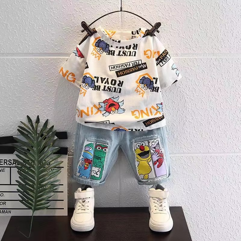 Cute Cartoon Print Short Sleev - Summer Clothing Drawing For Kids ulasan dan harga