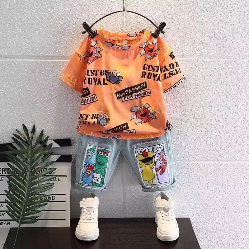 Cute Cartoon Print Short Sleev - Summer Clothing Drawing For Kids ulasan dan harga