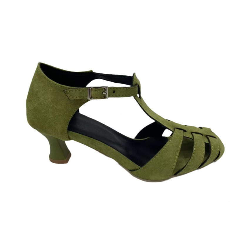 Women's Green Suede Kitten Hee - Summer Clothing Modest ulasan dan harga
