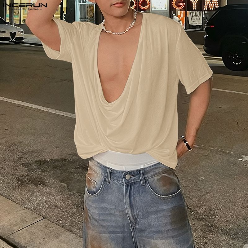 INCERUN Men T Shirt Solid Colo - Summer Clothing Colors 2026 ulasan dan harga