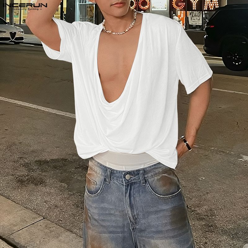 INCERUN Men T Shirt Solid Colo - Summer Clothing Colors 2026 ulasan dan harga
