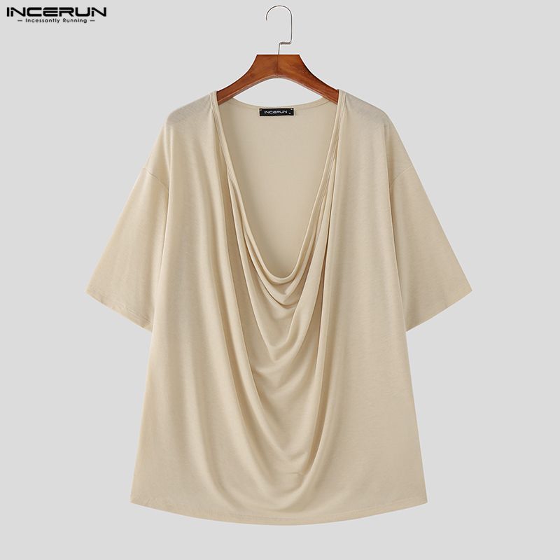 INCERUN Men T Shirt Solid Colo - Summer Clothing Colors 2026 ulasan dan harga