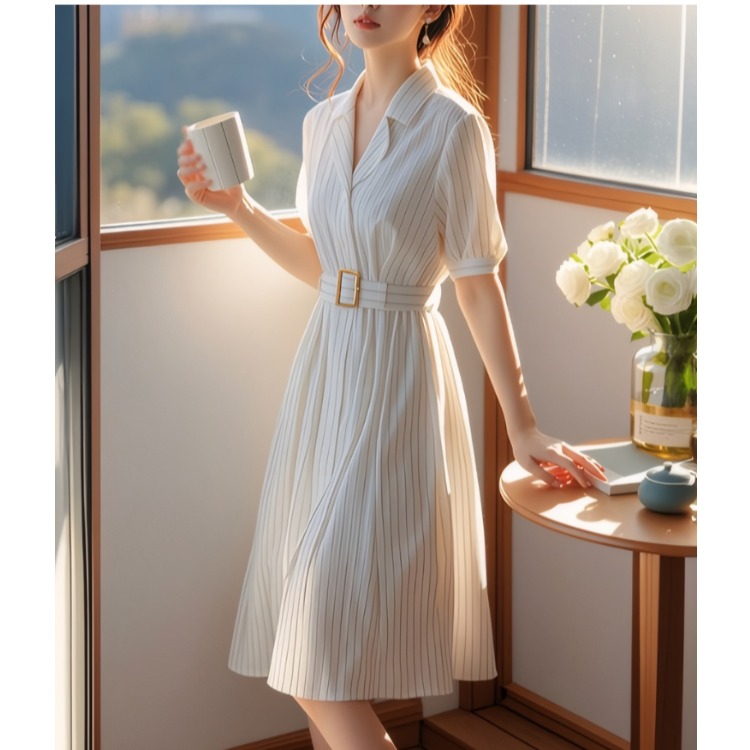 High Waist Stripe Dress Slimmi - Summer Line Clothing Brand ulasan dan harga