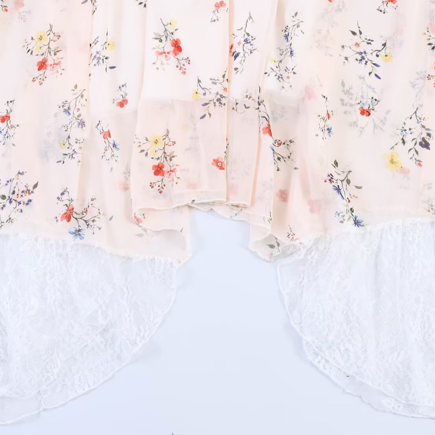 Fashionable Lace Trim Hem Slee - Summer Line Clothing Brand ulasan dan harga