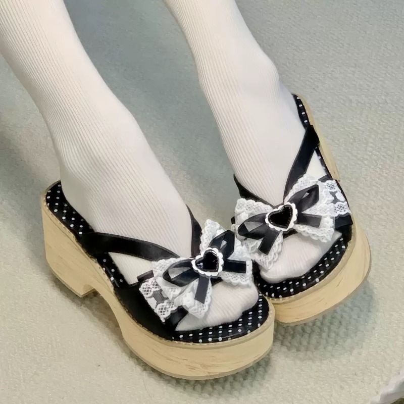 Sweet Bow Wood Grain Thick Bot - Summer Clothing Stores ulasan dan harga