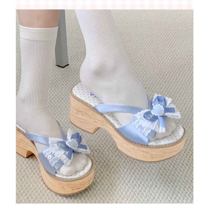 Sweet Bow Wood Grain Thick Bot - Summer Clothing Stores ulasan dan harga