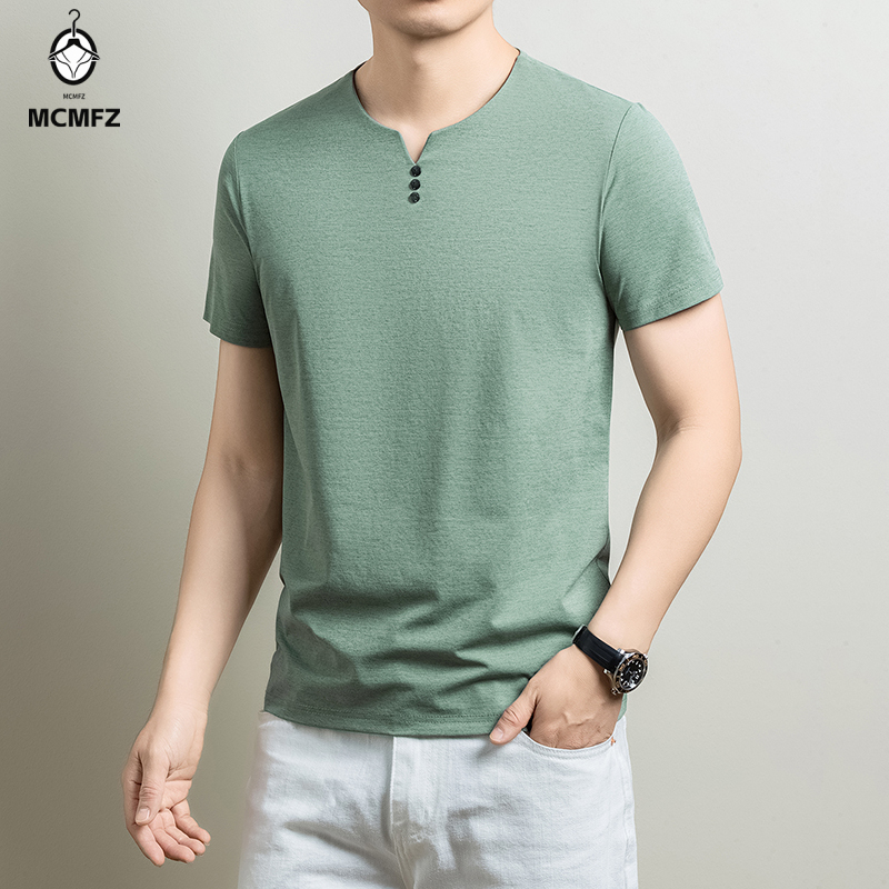 Mens Basic Henley T Shirt Comf - Summer Cloth ulasan dan harga