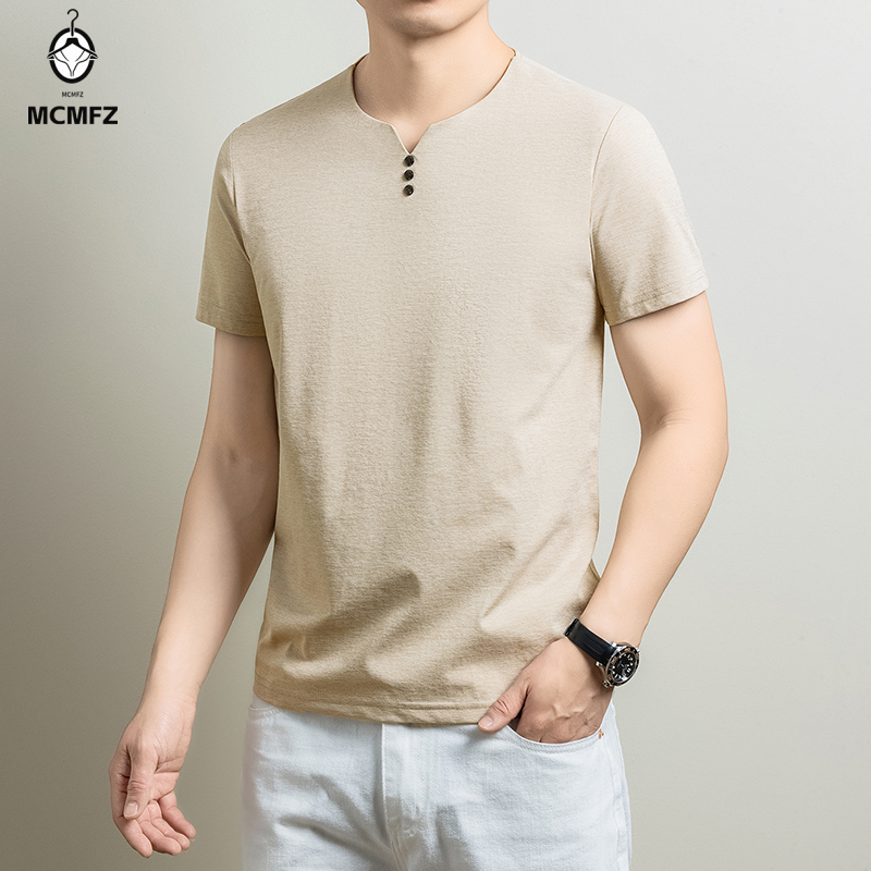 Mens Basic Henley T Shirt Comf - Summer Cloth ulasan dan harga