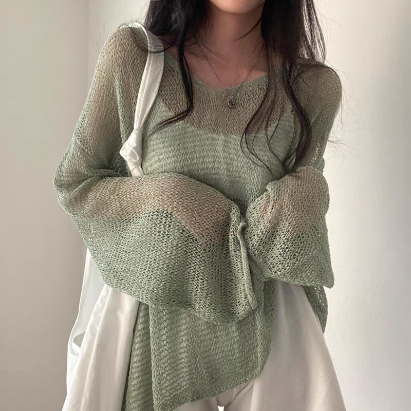 Thin Pullovers Women Knit Holl - Summer Clothing Yarn ulasan dan harga
