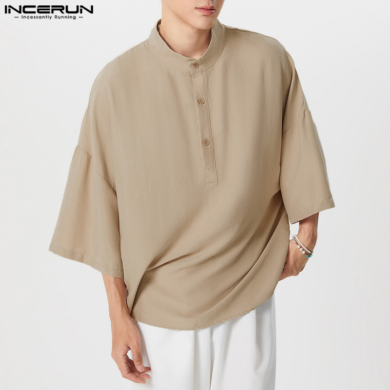 INCERUN Men Shirt Solid Color  - Summer Clothing Colors 2026 ulasan dan harga