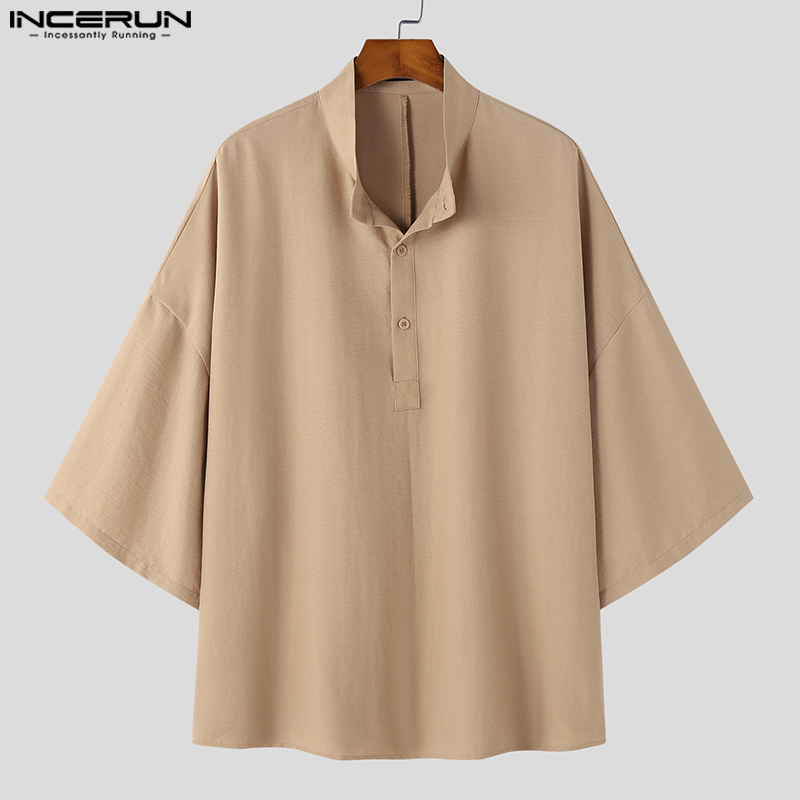 INCERUN Men Shirt Solid Color  - Summer Clothing Colors 2026 ulasan dan harga