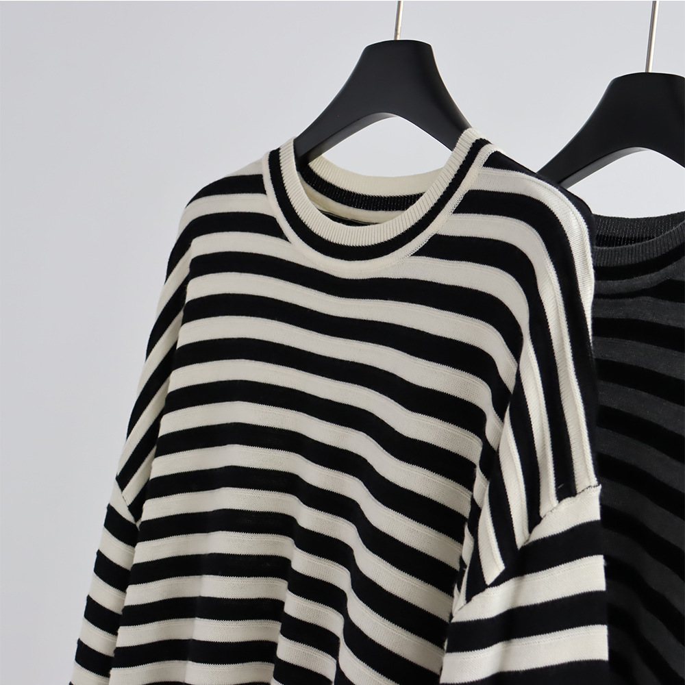 Crew Neck Striped Knitted Pull - Summer Clothing Yarn ulasan dan harga