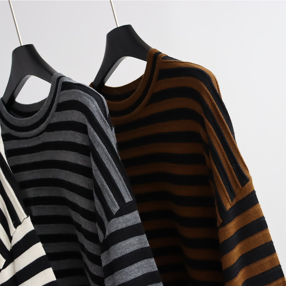 Crew Neck Striped Knitted Pull - Summer Clothing Yarn ulasan dan harga